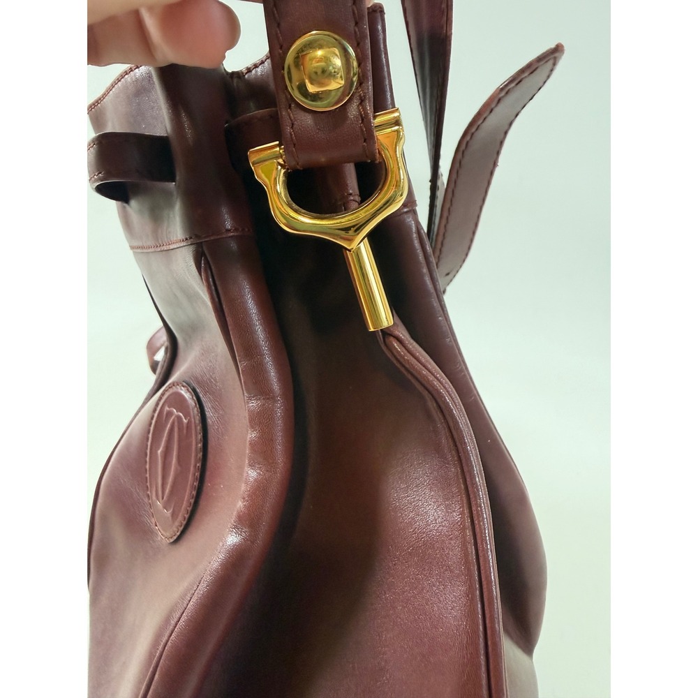 Vintage Must de Cartier Bucket Bag Leather Crossbody Gold HW Bordeaux Dust Cover - Picture 6 of 14